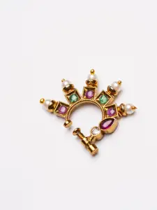 PANASH Gold-Plated American Diamond Studded & Beaded Ring Nosepin