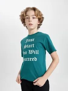 DeFacto Boys Typography Printed Round Neck Pure Cotton T-shirt & Joggers