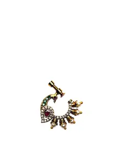 PANASH Gold-Plated American Diamond Studded & Beaded Ring Nosepin