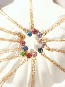 SALTY Vibrant Light Pink Crystal Stone Studded Aura Circular Shaped Pendant with Chain