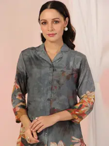 JISORA Printed Top & Palazzo Russian Silk Co-ord Set