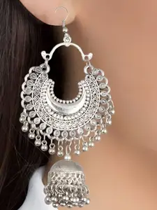 JMBW INTERNATIONAL Silver-Plated Oxidised Dome Shaped Jhumkas