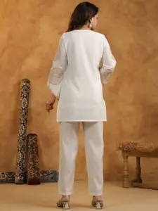 AUTUMN LANE Embroidered Round Neck Top With Trousers Co-Ords Set