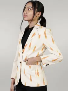 Talethread Ikat Printed Cotton Single-Breasted Casual Blazer