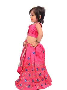 Shoryam Fashion Girls Pink Raw Silk Lehenga Choli