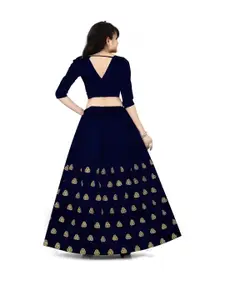 Shoryam Fashion Girls Navy Blue Raw Silk Lehenga Choli