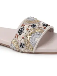 CORSICA Women White Traditional Ethnic Open Toe Slip-On Casual Flats