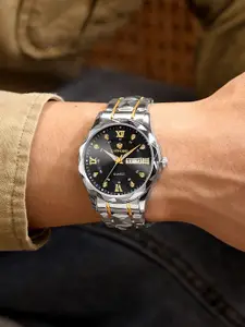 LONGBO Men Round Dial & Stainless Steel Straps Analogue Watch Long-83715-Slvr-Gld-Blk