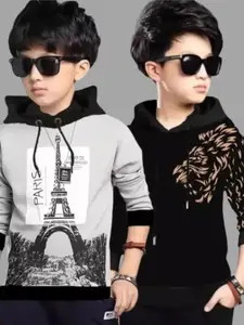 TICOSS Boys Pack Of 2 Printed Hooded Sweatshirt