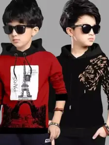 TICOSS Boys Pack Of 2 Printed Hooded Sweatshirt