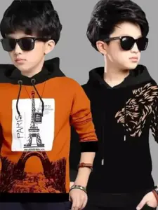 TICOSS Boys Pack Of 2 Printed Hooded Sweatshirt