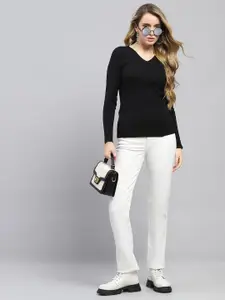 Monte Carlo Women Solid Woollen V-Neck Regular Pullover Sweaters