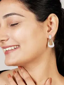 Anouk Gold-Plated Artificial Stones Studded Geometric Shaped Drop Earrings