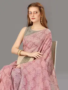 DEVATITHI Organza Bandhani Foil Printed With Gotta Lace Saree