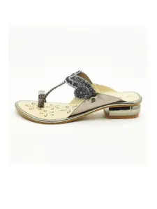 IndiForce Women Cream & Grey Ethnic Printed Wedge Heels