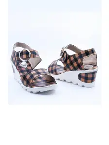 IndiForce Women brown and black Printed Wedge Heels