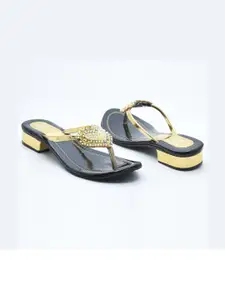 IndiForce Black Embellished Ethnic Block Heels