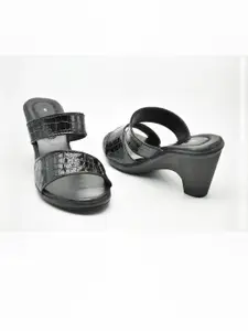 IndiForce Leather Black Block Heels