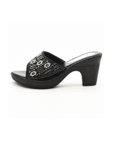 IndiForce Black Embellished Block Heels