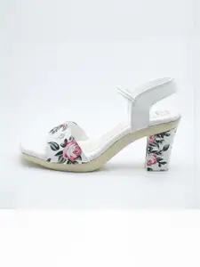 IndiForce Floral Printed Leather High-Top Block Peep Toes