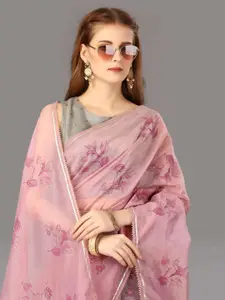 DEVATITHI Organza Floral Foil Printed With Gotta Lace Saree