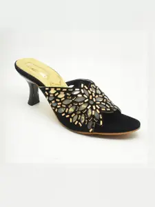 IndiForce Embellished Leather Party Kitten Peep Toe heels