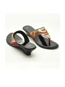 IndiForce Gold & Red Embellished Wedge