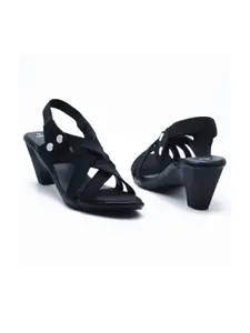 IndiForce Black Ethnic Leather Gladiator Heels