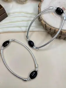 Inites Silver-Plated Artificial Stones and Beads Anklet