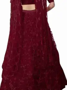F Plus Fashion Maroon Net Lehenga Choli