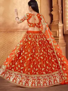 F Plus Fashion Orange Net Lehenga Choli