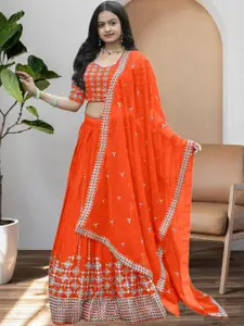 F Plus Fashion Orange Net Lehenga Choli