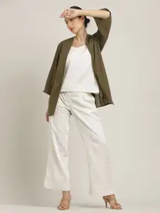 Saltpetre Women Flared Sleeves Comfortable Cotton Longline Open Front Shrug