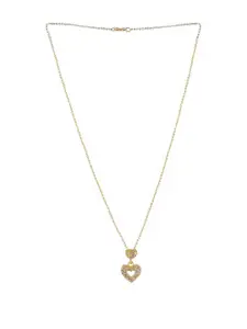 DressBerry Gold-Plated Artificial Stones Studded Heart Shaped Pendant With Chain