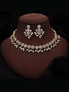 Anouk White Beaded Floral Necklace Set with Danglers & Adjustable Dori