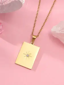 SALTY Gold Plated Rectangle Charm Pendant With Chain