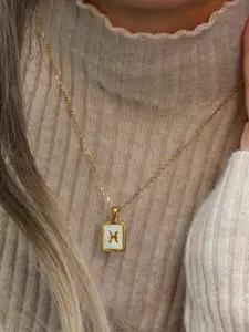 SALTY SALTY Gold & White Sign of the Stars Zodiac Aquarius Pendant With Chain