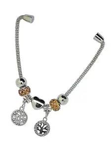 FEMMIBELLA Women Crystals Handcrafted Silver-Plated Charm Bracelet