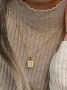 SALTY Gold & White Sign of the Stars Zodiac Leo Pendant With Chain