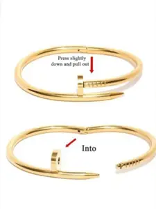 DressBerry Set of 2 Stainless Steel Gold-Plated  American Diamond Studded Kada Bracelets