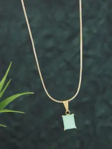 V FASHION JEWELLERY Gold-Plated Stone Studded Square Shaped Pendant With Chain
