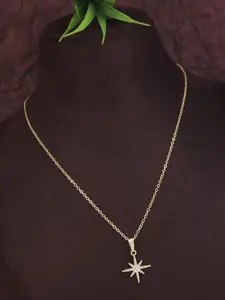 V FASHION JEWELLERY Gold-Plated Cubic Zerconia Studded Star Shaped Pendant With Chain
