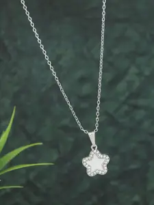 V FASHION JEWELLERY Silver-Plated Cubic Zerconia Studded Star Shaped Pendant With Chain