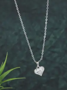 V FASHION JEWELLERY Silver-Plated Heart Shaped Charm Pendant With Chain