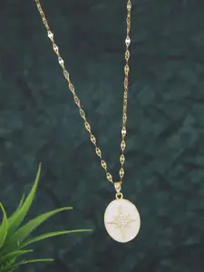 V FASHION JEWELLERY Gold-Plated Cubic Zirconia & Oval-Charm Pendant With Chain
