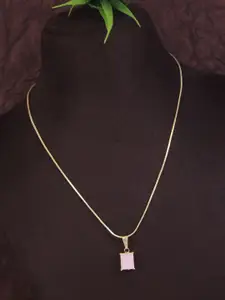 V FASHION JEWELLERY Gold-Plated Stone-Studded Square-Charm Pendant With Chain