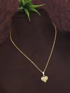 V FASHION JEWELLERY Gold-Plated Stone Studded Heart Shaped Pendant with Chain