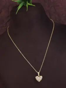 V FASHION JEWELLERY Gold-Plated Cubic Zirconia Studded Heart Shaped Pendant With Chain