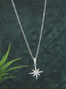V FASHION JEWELLERY Silver-Plated Cubic Zirconia Studded Star Shaped Pendants With Chains