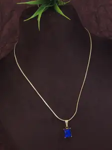 V FASHION JEWELLERY Gold-Plated Stone-Studded Square Shaped Pendants With Chains